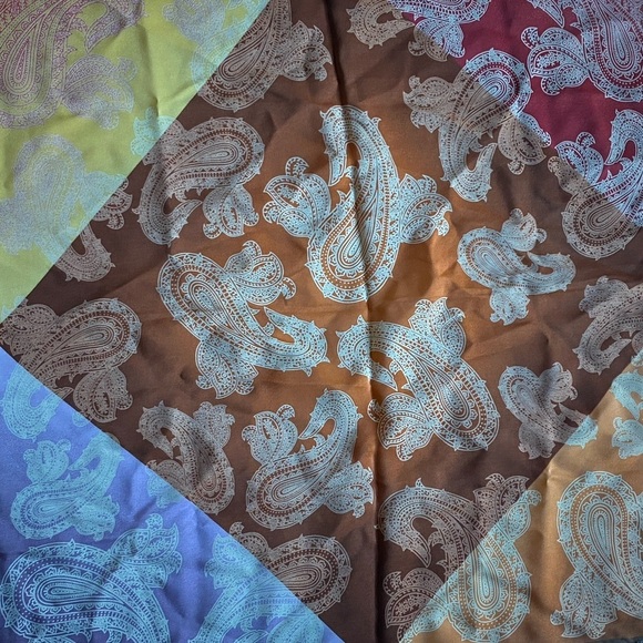 Jones New York Paisley Scarf 21” Square Purple Brown Orange Gold - Picture 1 of 10